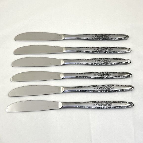 Stylecraft SYF2 T&N Single Rose Satin 8-3/8" Dinner Knife 12pcs Stainless Japan - Picture 5 of 14